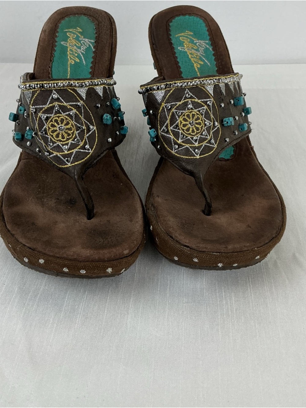 Boho Turquoise Beaded Wedge Sandals - Picture 3 of 11